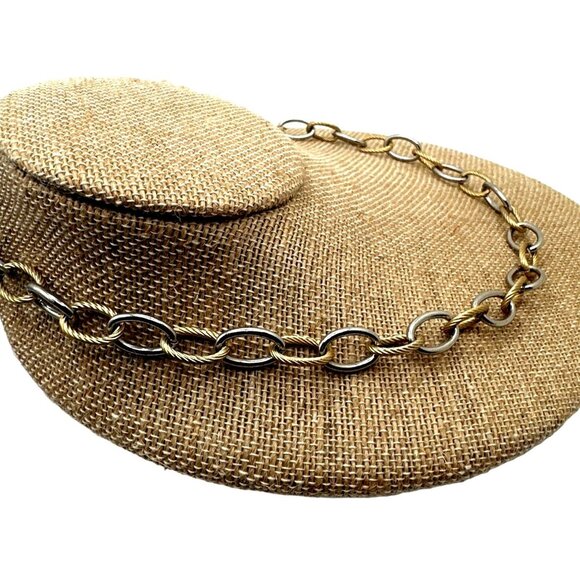 Elegant Two-Tone Chain Necklace Silver & Gold Tones Oval Link Chain Fash Inspo - Picture 4 of 7